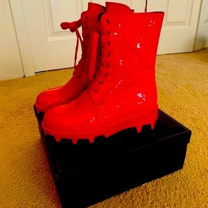 New Bright Shiny Red Combat Boots.